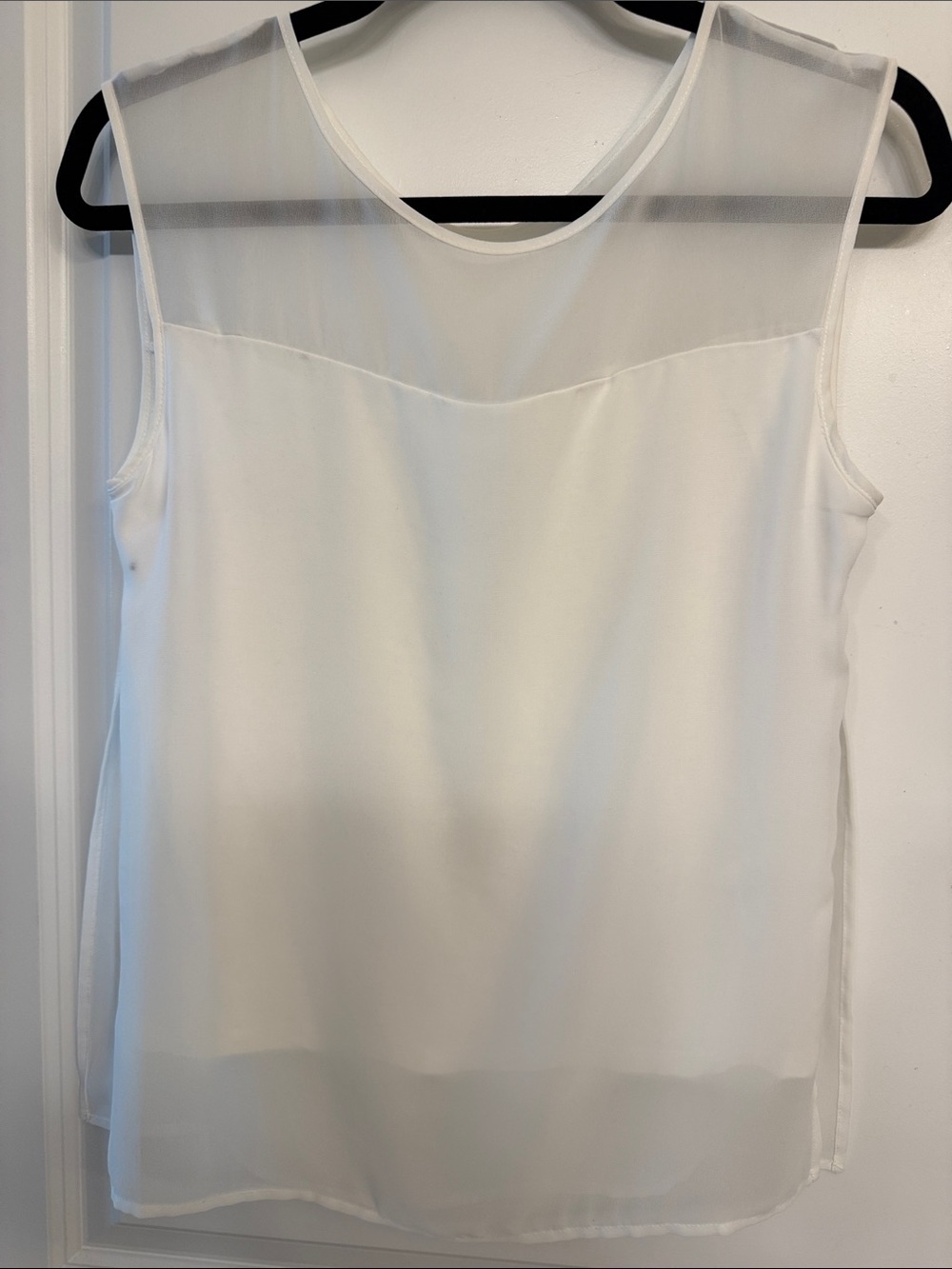 DKNY nyc Sleeveless White Sheer Yoke, 
full sheer overlay.Women's Top size SMALL